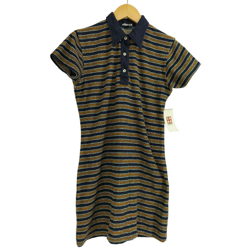 ステューシー Stussy OLD 90s USA製 紺タグ パイル地 ボーダーチュニックポロ レディース M