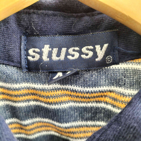 ステューシー Stussy OLD 90s USA製 紺タグ パイル地 ボーダーチュニックポロ レディース M