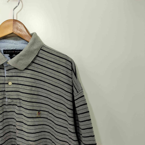 トミーヒルフィガー TOMMY HILFIGER エンブレム刺繍 ボーダー ポロシャツ メンズ import:XXL