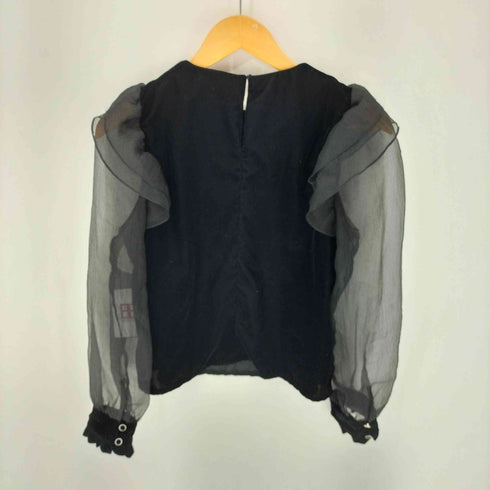 ザラ ZARA ベロア フリル シアー パフスリーブブラウス レディース import:M