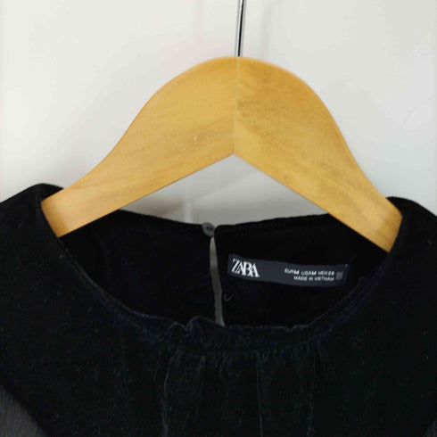 ザラ ZARA ベロア フリル シアー パフスリーブブラウス レディース import:M