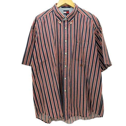 トミーヒルフィガー TOMMY HILFIGER ストライプ 半袖BDシャツ メンズ import:XL