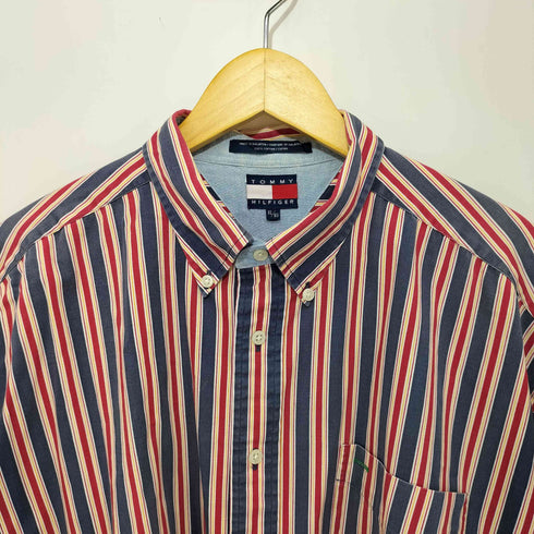 トミーヒルフィガー TOMMY HILFIGER ストライプ 半袖BDシャツ メンズ import:XL