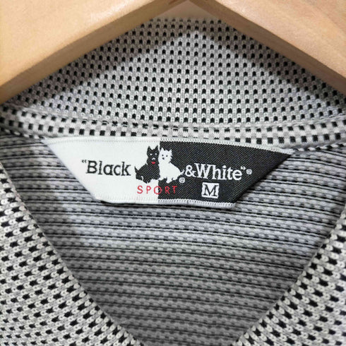 ブラックアンドホワイト BLACK&WHITE ロゴ刺繍 鹿の子 長袖ポロシャツ メンズ JPN:M