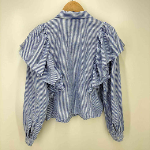 ザラ ZARA フリル クロップド ストライプ L/S シャツ ブラウス レディース import:M