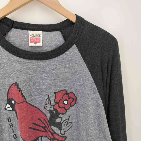 HOMAGE USA製 OHIO バード アニマル プリント ラグラン Tシャツ メンズ import:XXL