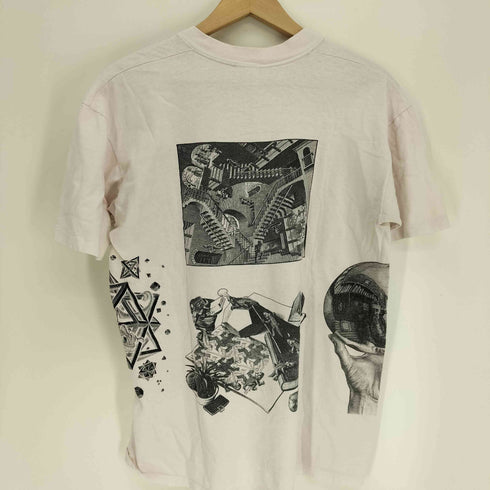 80S USA製 STEDMANボディ 騙し絵 トロンプルイユ 総柄 プリント S/S クルーネック Tシャツ 袖シングルステッチ 89年製 メンズ import:L