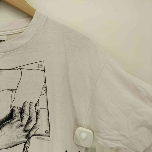 80S USA製 STEDMANボディ 騙し絵 トロンプルイユ 総柄 プリント S/S クルーネック Tシャツ 袖シングルステッチ 89年製 メンズ import:L