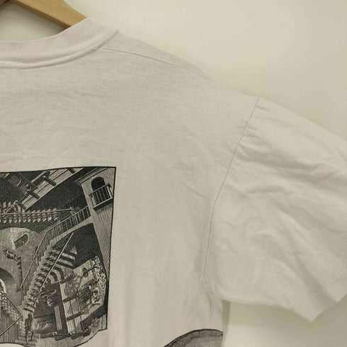 80S USA製 STEDMANボディ 騙し絵 トロンプルイユ 総柄 プリント S/S クルーネック Tシャツ 袖シングルステッチ 89年製 メンズ import:L