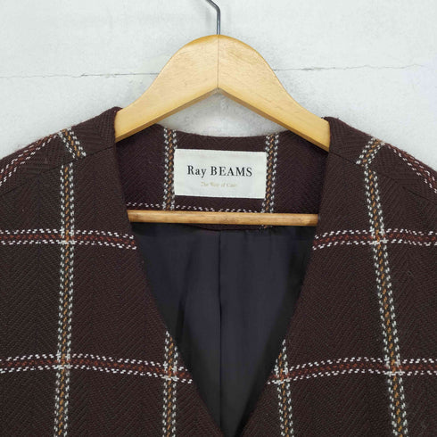 レイビームス Ray BEAMS ノーカラーウールチェックコート レディース