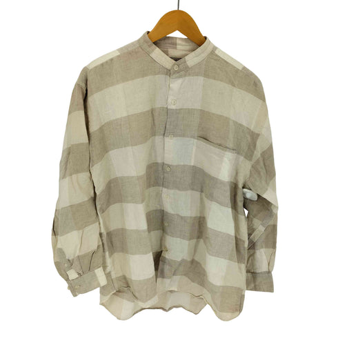 NEW RIVER 90S リネン コットン ブロックチェック バンドカラー L/S シャツ メンズ import:M