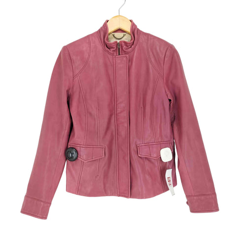 バナナリパブリック BANANA REPUBLIC ギャザーデザイン ラムレザースタンドカラーレザージャケット レディース M