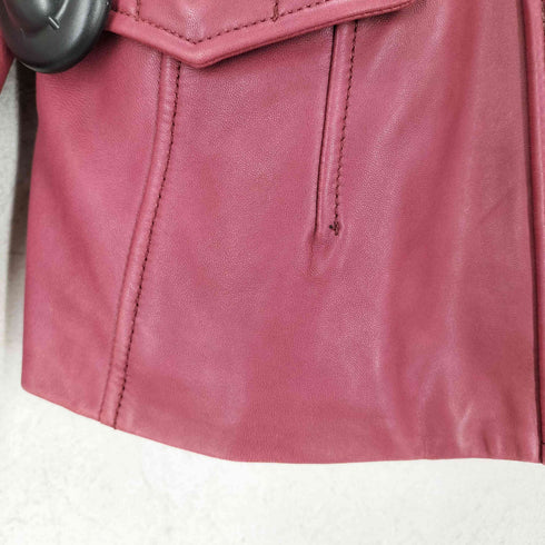 バナナリパブリック BANANA REPUBLIC ギャザーデザイン ラムレザースタンドカラーレザージャケット レディース M