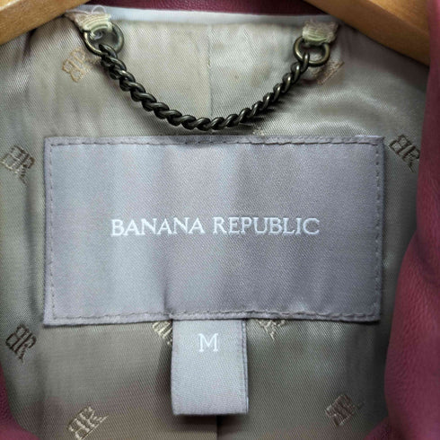 バナナリパブリック BANANA REPUBLIC ギャザーデザイン ラムレザースタンドカラーレザージャケット レディース M