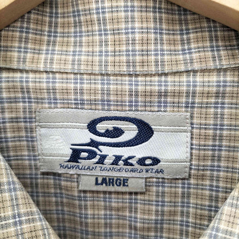 ピコ PIKO 90S ロゴ 刺繍 ワイドカラー S/S チェック シャツ メンズ import:L