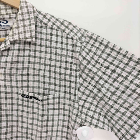 ピコ PIKO 90S ロゴ 刺繍 開襟 オープンカラー 織り S/S チェック シャツ メンズ import:L