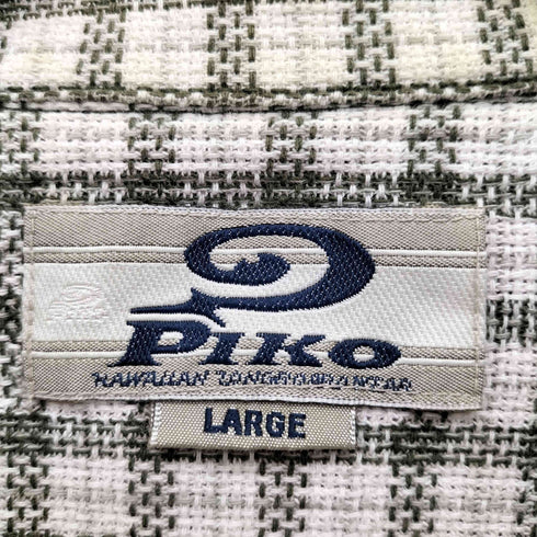 ピコ PIKO 90S ロゴ 刺繍 開襟 オープンカラー 織り S/S チェック シャツ メンズ import:L