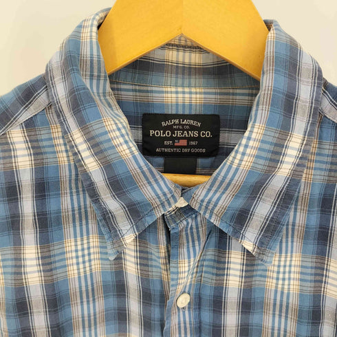 ポロジーンズカンパニーラルフローレン POLO JEANS COMPANY RALPH LAUREN RL 星条旗 ロゴ ピスタグ マドラスチェック S/S シャツ メンズ import:M