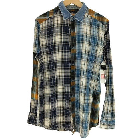 ディーゼル DIESEL クレイジーパターン ツギハギ パッチワーク デザイン デニム切替 レーヨン チェック シャツ メンズ import:M