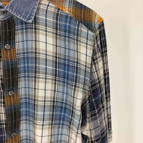 ディーゼル DIESEL クレイジーパターン ツギハギ パッチワーク デザイン デニム切替 レーヨン チェック シャツ メンズ import:M