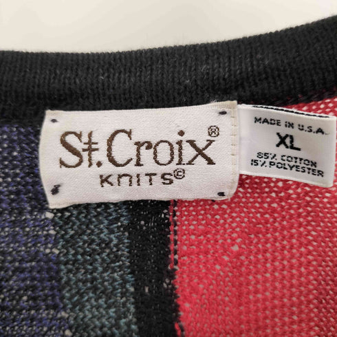 St.Croix USA製 マルチカラー 総柄 コットン ポリ 3D ニット セーター メンズ import:XL