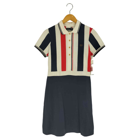 フレッドペリー FRED PERRY ×SOUTHSEA DECKCHAIRS ロゴ刺繍 ストライプ切替 鹿の子 ポロ ワンピース レディース UK:10