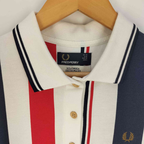 フレッドペリー FRED PERRY ×SOUTHSEA DECKCHAIRS ロゴ刺繍 ストライプ切替 鹿の子 ポロ ワンピース レディース UK:10
