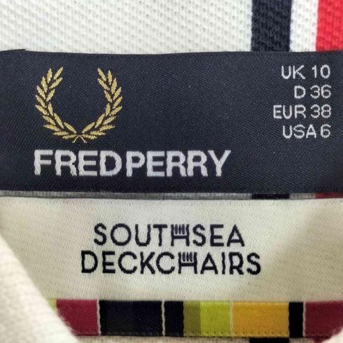 フレッドペリー FRED PERRY ×SOUTHSEA DECKCHAIRS ロゴ刺繍 ストライプ切替 鹿の子 ポロ ワンピース レディース UK:10