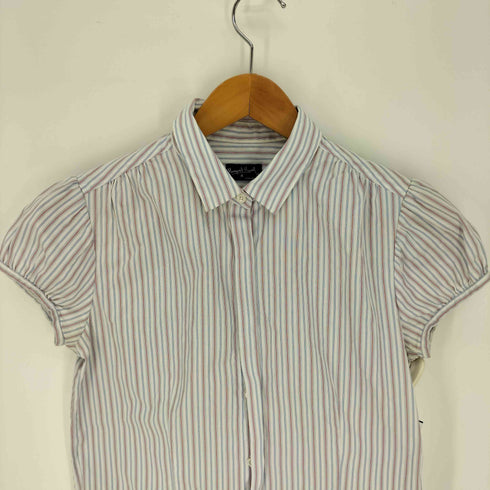 マーガレットハウエル MARGARET HOWELL 90-00S 旧タグ パフスリーブ 比翼ボタン S/S ストライプ シャツ ブラウス レディース 2