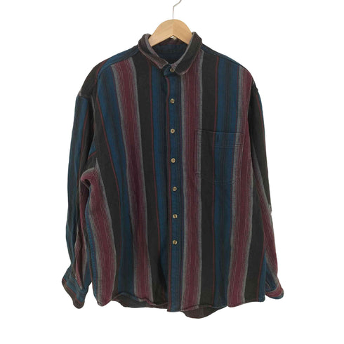 エディーバウアー Eddie Bauer 白タグ ストライプ柄コットンシャツ メンズ import:XL