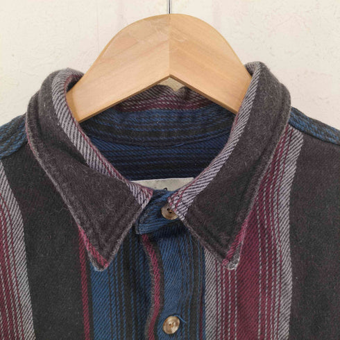 エディーバウアー Eddie Bauer 白タグ ストライプ柄コットンシャツ メンズ import:XL