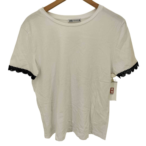 ザラ ZARA レース 切替 S/S Tシャツ レディース import:M