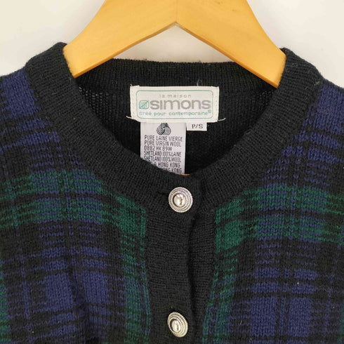 la maison simons チェック切替 メタルボタン カーディガン レディース P/S