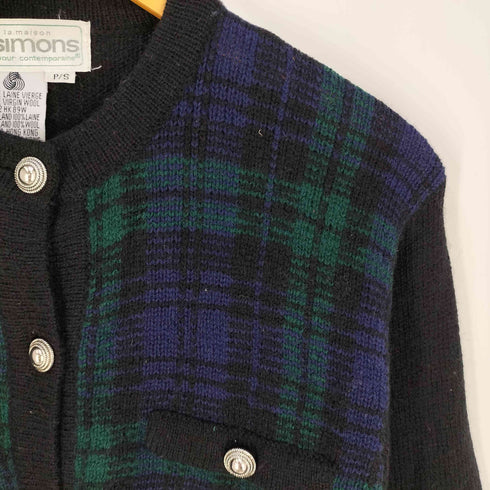la maison simons チェック切替 メタルボタン カーディガン レディース P/S