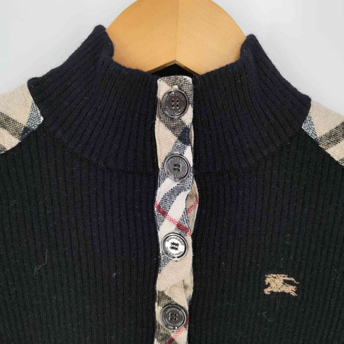 バーバリーブルーレーベル BURBERRY BLUE LABEL ロゴ刺繍 ノバチェック切替 ウール ハイネックニット レディース 38