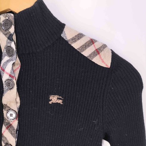 バーバリーブルーレーベル BURBERRY BLUE LABEL ロゴ刺繍 ノバチェック切替 ウール ハイネックニット レディース 38