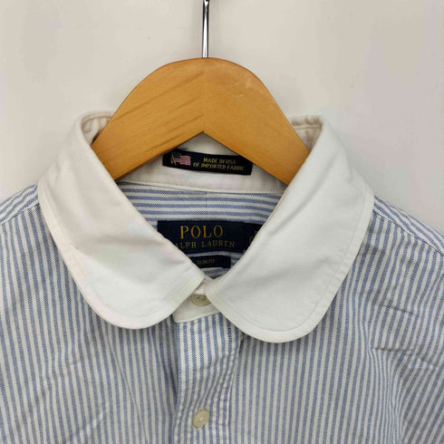 ポロラルフローレン POLO RALPH LAUREN USA製 SLIM FIT 丸襟 裾ポニー ストライプ クレリックシャツ メンズ 15 1/2