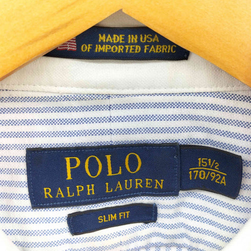 ポロラルフローレン POLO RALPH LAUREN USA製 SLIM FIT 丸襟 裾ポニー ストライプ クレリックシャツ メンズ 15 1/2
