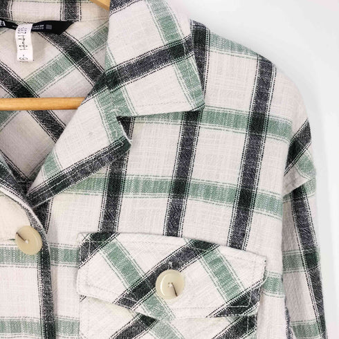 ザラ ZARA チェック クロップド シャツジャケット レディース import:XS