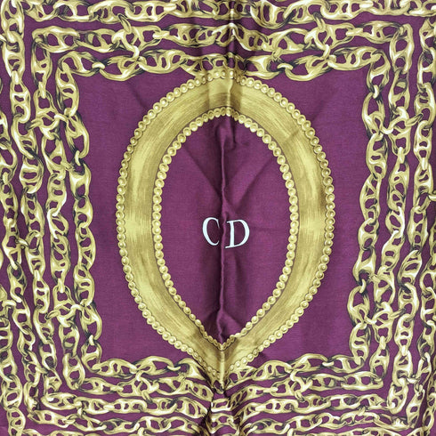 クリスチャンディオール Christian Dior CD 鎖 総柄 プリント 大判 スカーフ レディース