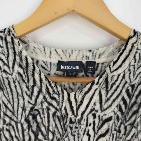 Justcavalli ゼブラ柄 ウールシルク Vネックニット レディース import:M