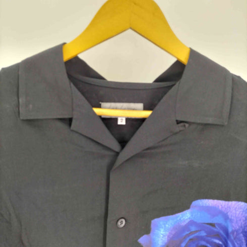 ヨウジヤマモトプールオム Yohji Yamamoto POUR HOMME 24SS 青薔薇 プリント ブラウス 開襟 オープンカラー シャツ メンズ JPN:2
