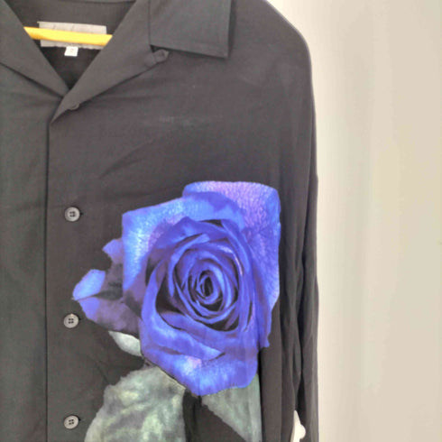 ヨウジヤマモトプールオム Yohji Yamamoto POUR HOMME 24SS 青薔薇 プリント ブラウス 開襟 オープンカラー シャツ メンズ JPN:2