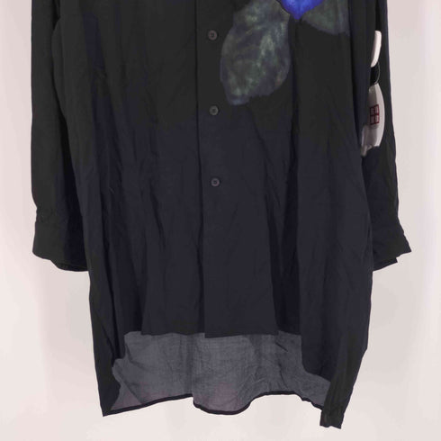 ヨウジヤマモトプールオム Yohji Yamamoto POUR HOMME 24SS 青薔薇 プリント ブラウス 開襟 オープンカラー シャツ メンズ JPN:2