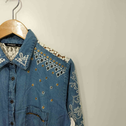 デシグアル Desigual Laila Denim Cutaway Embroidery Shirt レディース import:XS