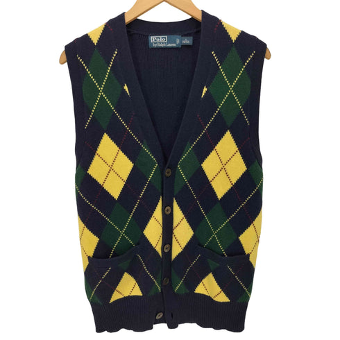 ポロバイラルフローレン Polo by RALPH LAUREN 復刻タグ アーガイル カシミヤ混 コットン ノースリーブ カーディガン メンズ import:S