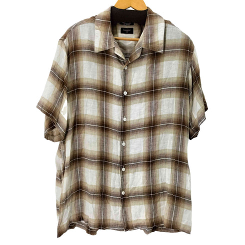 ハガークロージング HAGGAR リネンレーヨン S/S オープンカラーオンブレチェックシャツ メンズ import:XL
