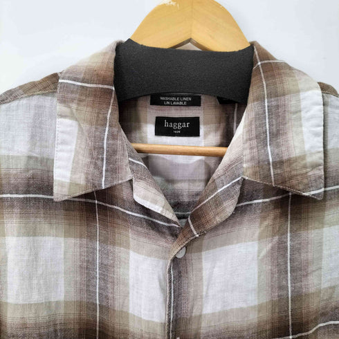 ハガークロージング HAGGAR リネンレーヨン S/S オープンカラーオンブレチェックシャツ メンズ import:XL