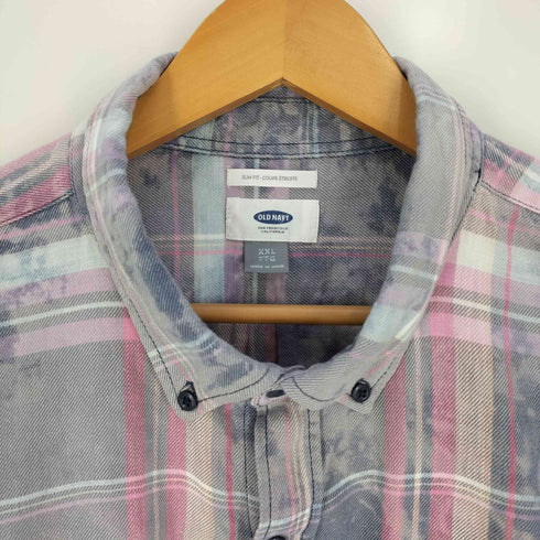 オールドネイビー OLD NAVY ブリーチ加工 チェック ボタンダウン シャツ メンズ import:XXL