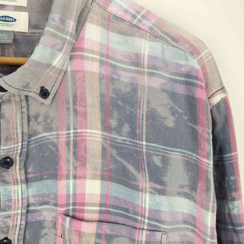 オールドネイビー OLD NAVY ブリーチ加工 チェック ボタンダウン シャツ メンズ import:XXL